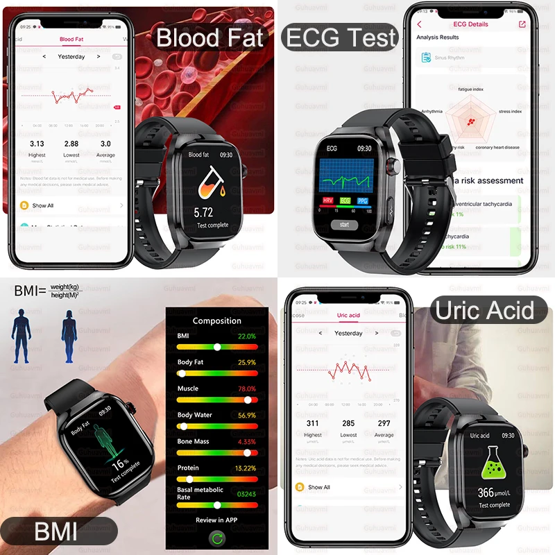 2025New Micro examen physique montre intelligente pour hommes acide urique graisse corporelle cinq organes santé montres Bluetooth appel SmartBracelet – Image 4